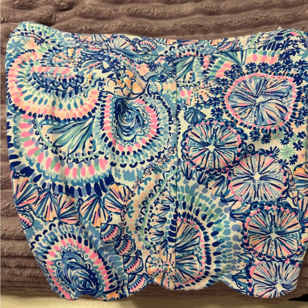Lilly Pulitzer Blue and Pink Coverup Shorts with Intricate Design